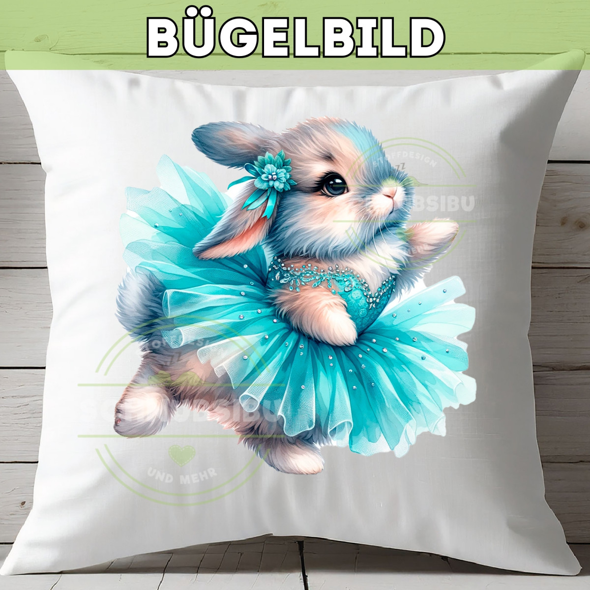 Bügelbild Ballerina Hase türkis